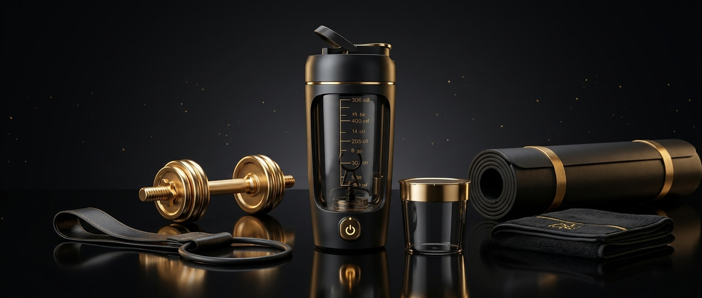 Zyntra PowerShake Electric Shaker — luxury dark editorial